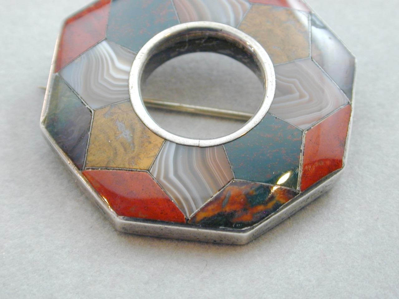 Incredible 1800’s Sterling Scottish Agate Pin Brooch Amazing Stones