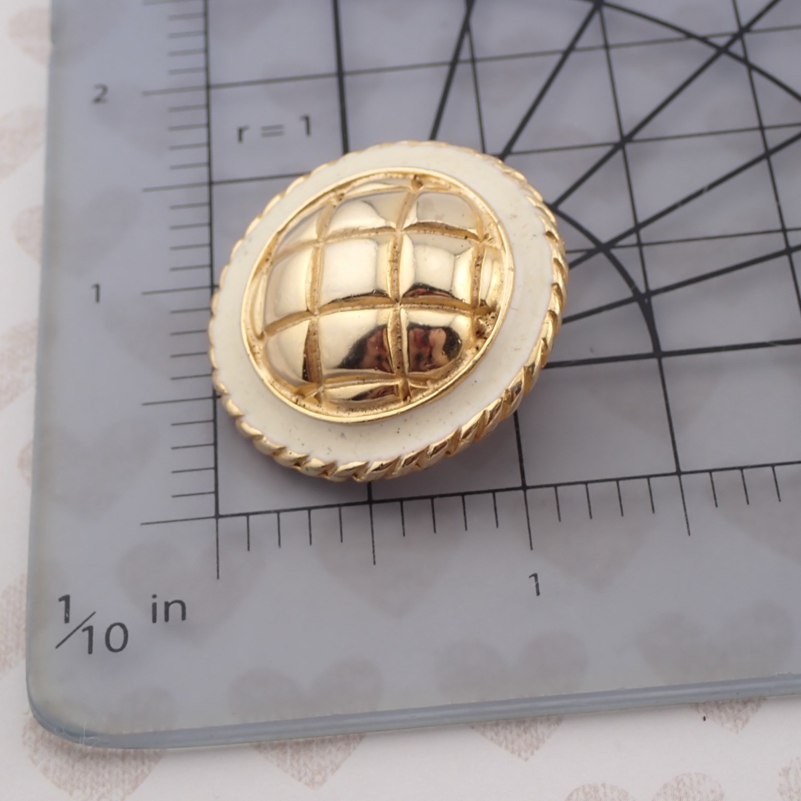 Vintage Oversized Gay Boyer Puffy Lattice Dome Cream Enamel Round Clip Earrings