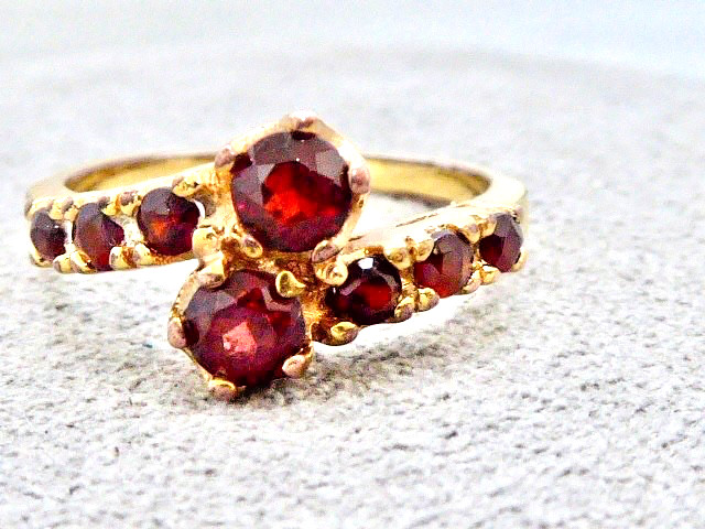 VINTAGE STERLING SILVER GOLD VERMEIL FACETED GARNET CLUSTER RING SIZE 7.5 RING