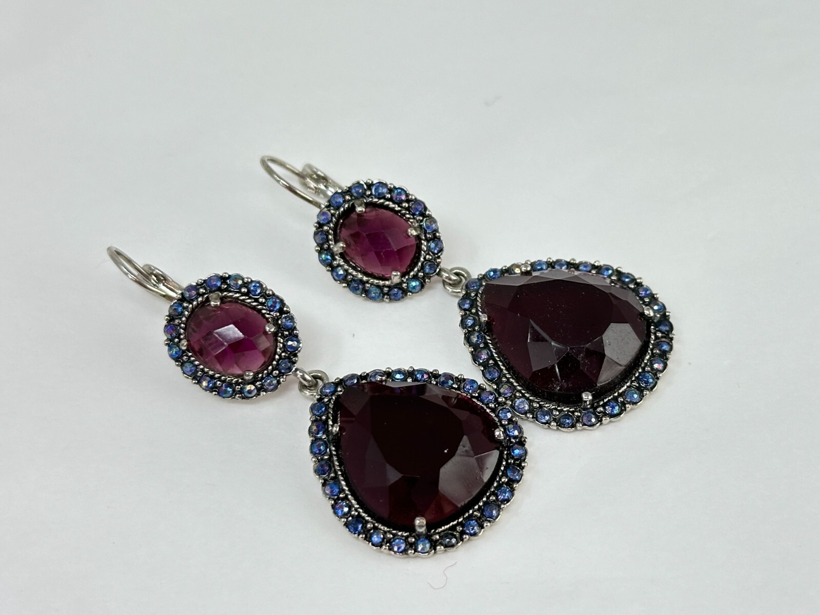 Beautiful NR Avon Purple Plum & Blue Rhinestone Drop Dangle Leverback Earrings