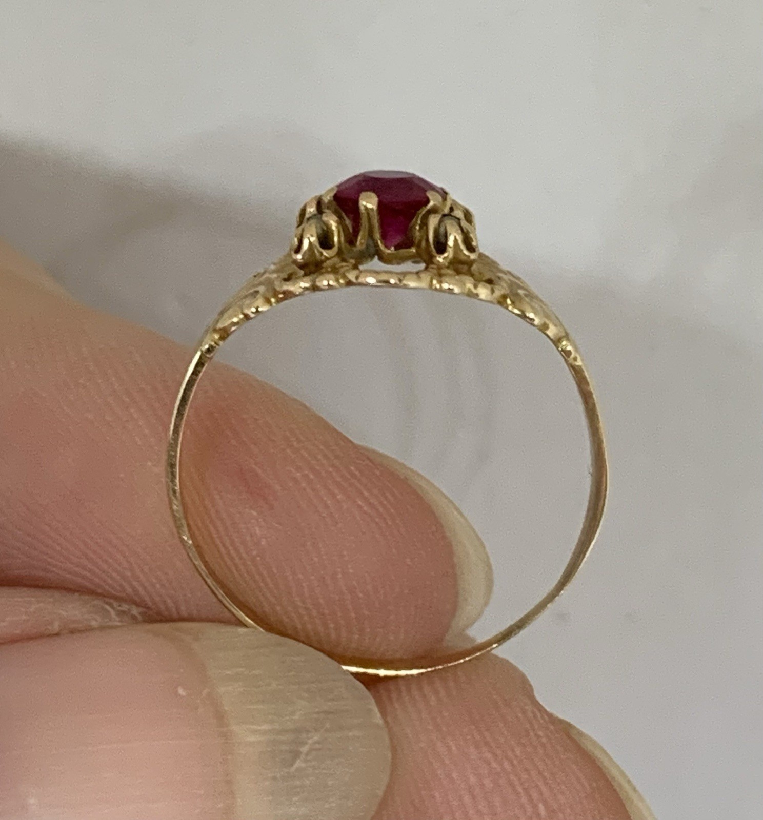 Beautiful Victorian Vintage 10k Yellow Gold Red Ruby Seed Pearl Ring Sz6.25