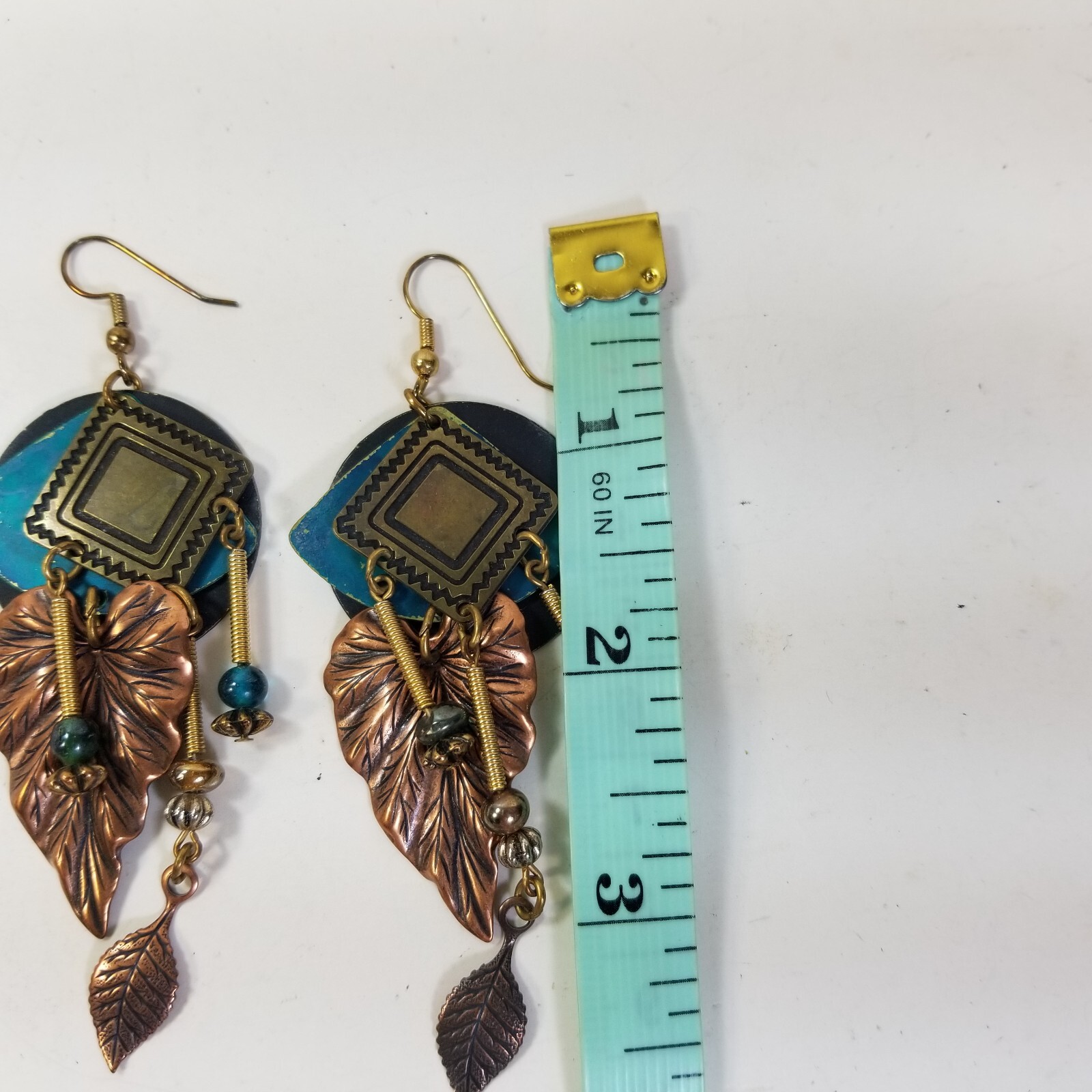 Newpro Dangle Earrings Vintage Metal Beaded Tribal Leaf Leaves Southwestern
