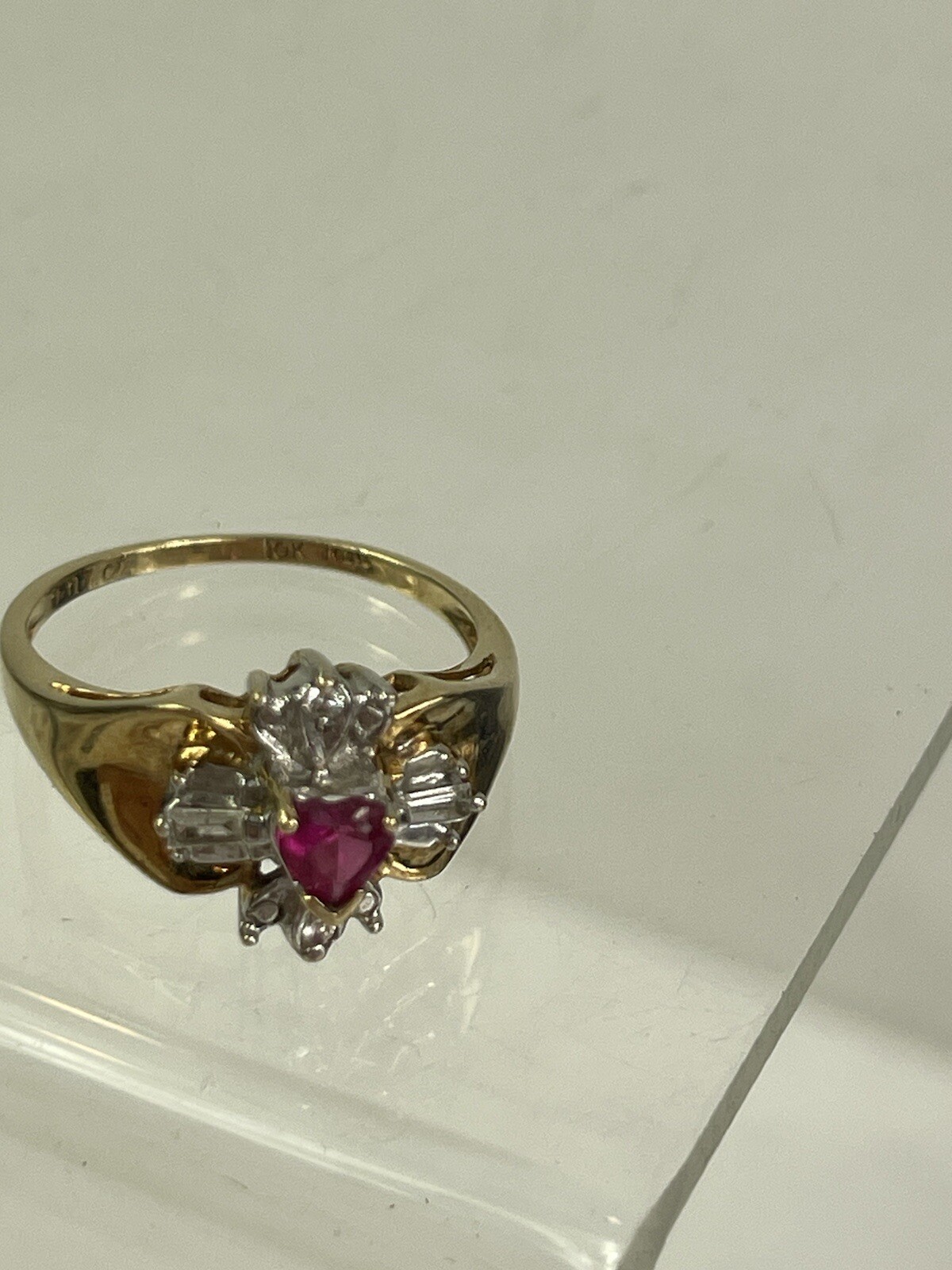 10k Yellow Gold RBC Hearts & Garnet Flowers Cocktail Ring Superb ! Size 6.5