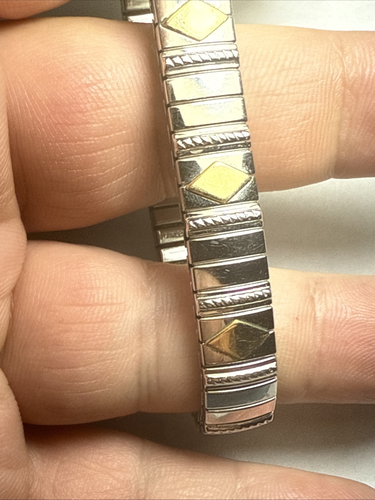 Bracelet MILOR Italy 14k Gold Accents And Stainless Steal Stretch Expanding 9mm