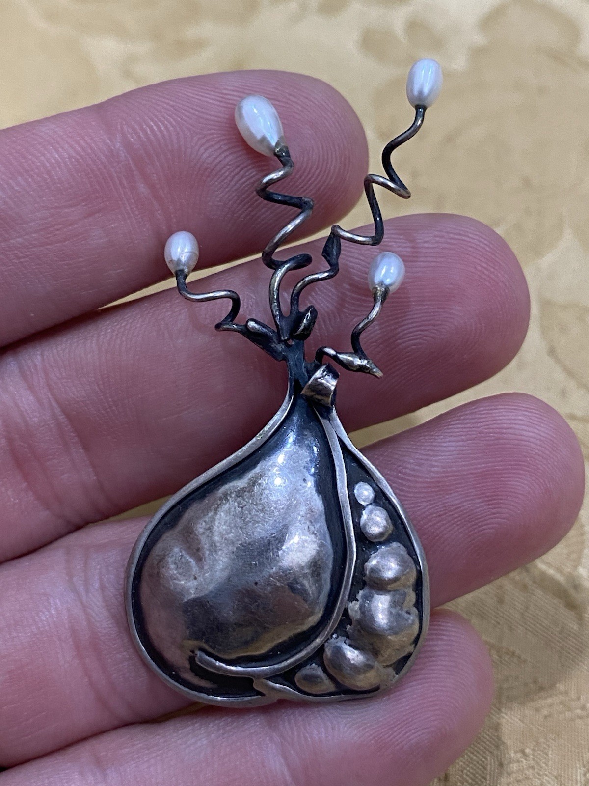 Vintage SUE SACHS Sterling Silver Designer Signed Pearl Floral Bouquet Pin