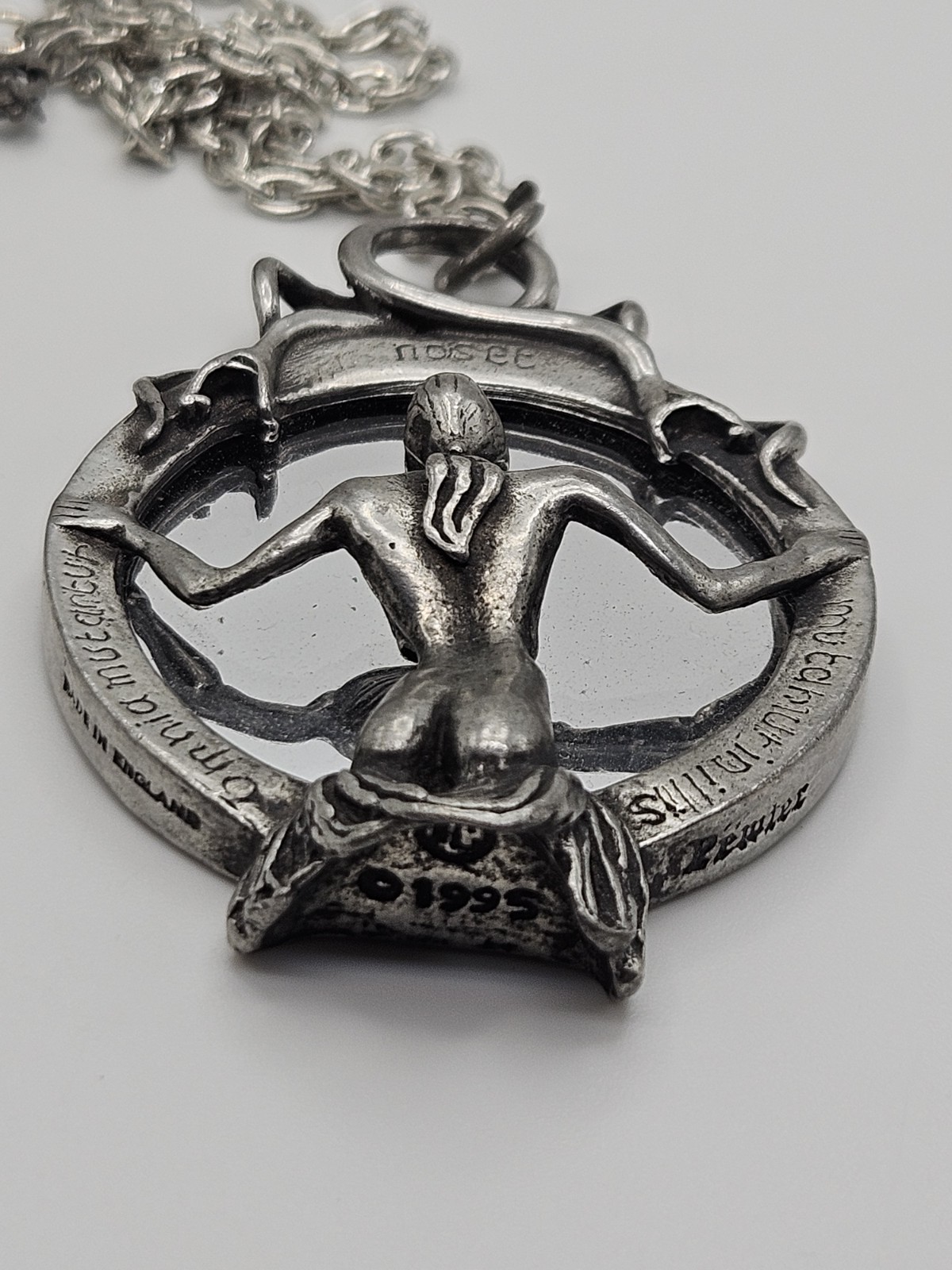 Vintage Alchemy Gothic Speculum Scull Lady Mirrored Pendant Necklace Pewter