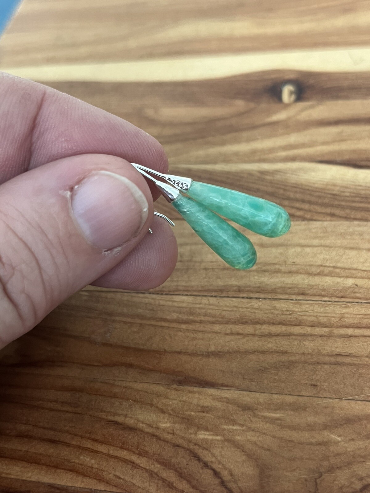 Vintage 1940s Czech Lampwork Green Bead 925 Sterling Silver Art Glass Earrings