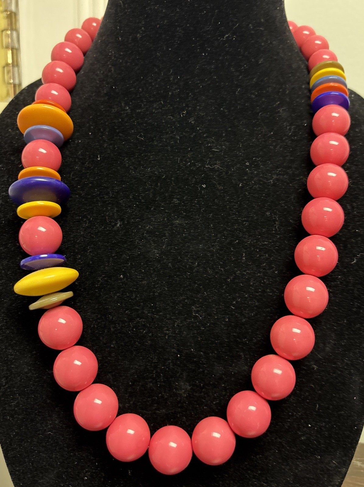 Chunky Orange and Pink Red Purple Yellow Bead Necklace Statement 26″ 113G