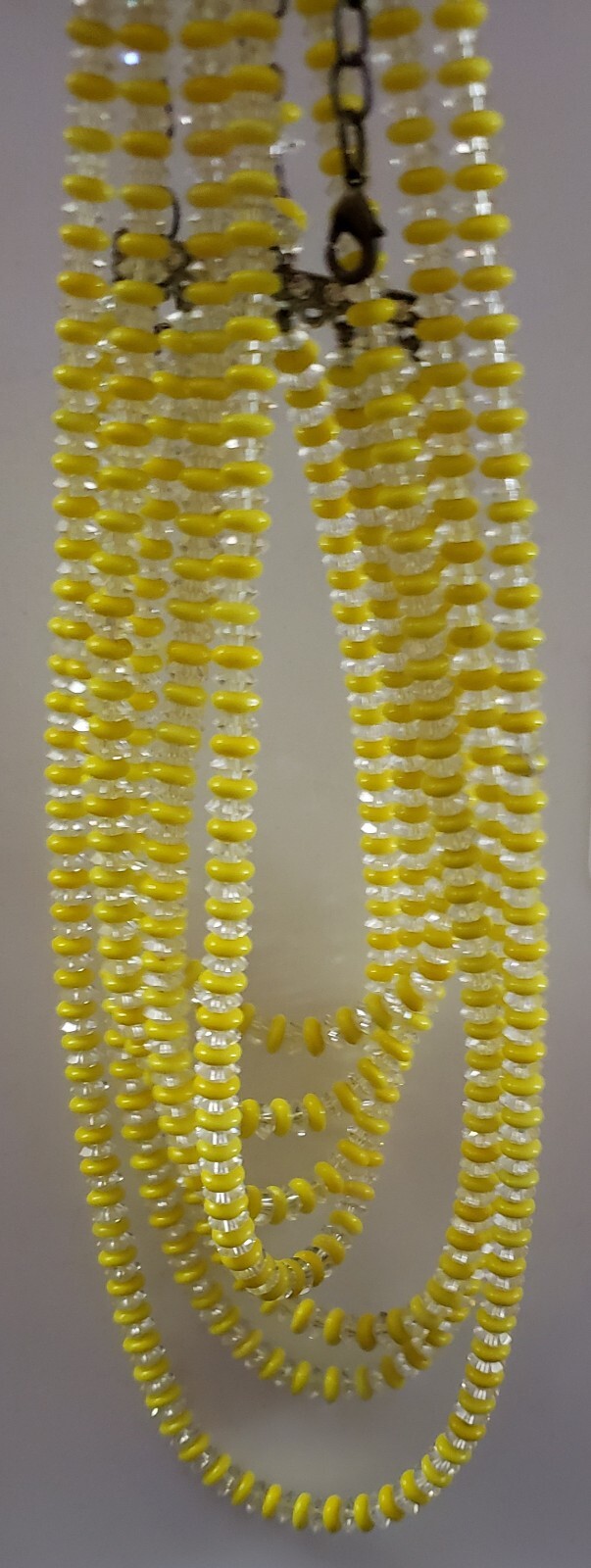 Older Yellow & Clear Glass Crystal Rhinestone 7 Stand Choker Necklace Adjustable