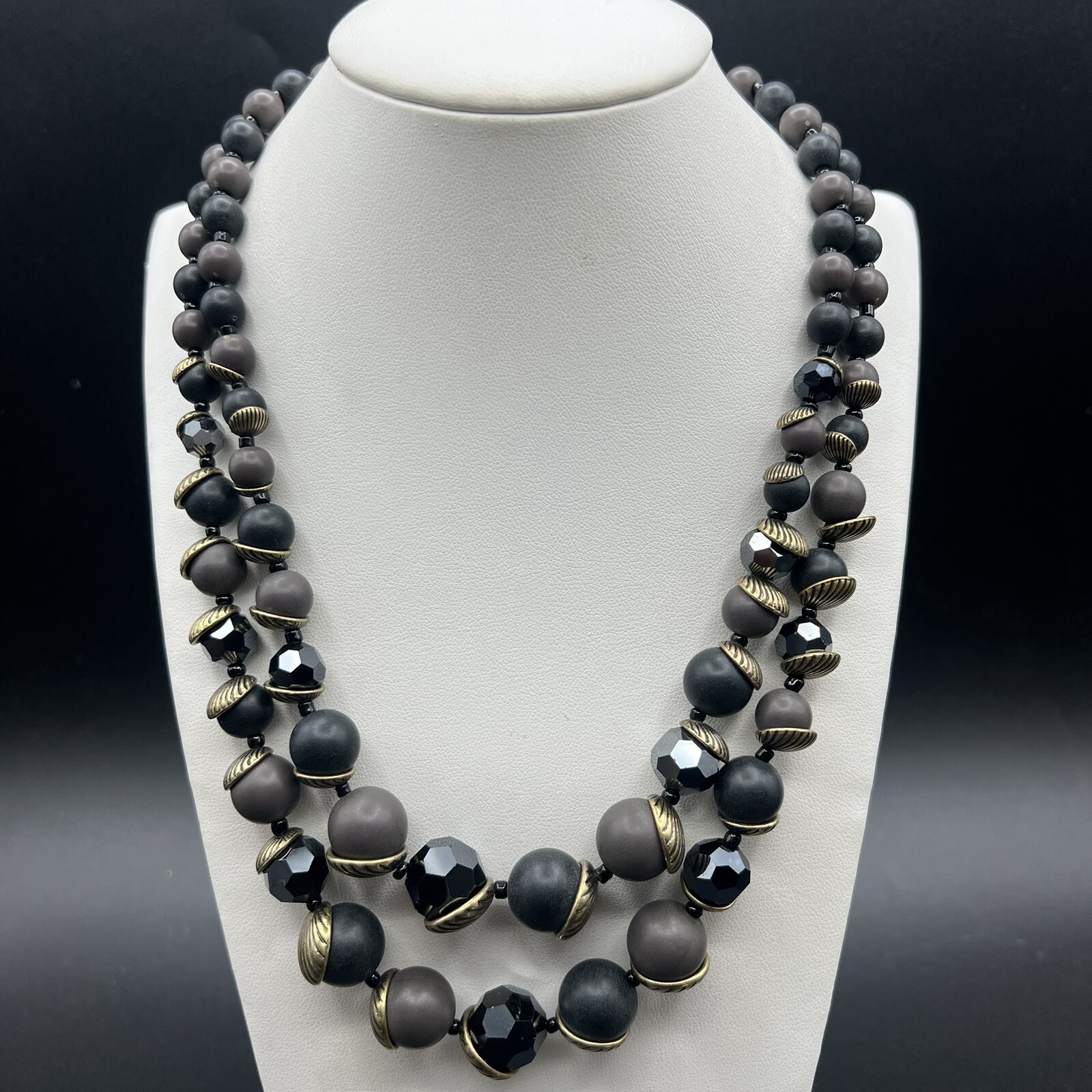 Premier Designs Black Glass & Gray Acrylic Beaded Multi Strand Necklace