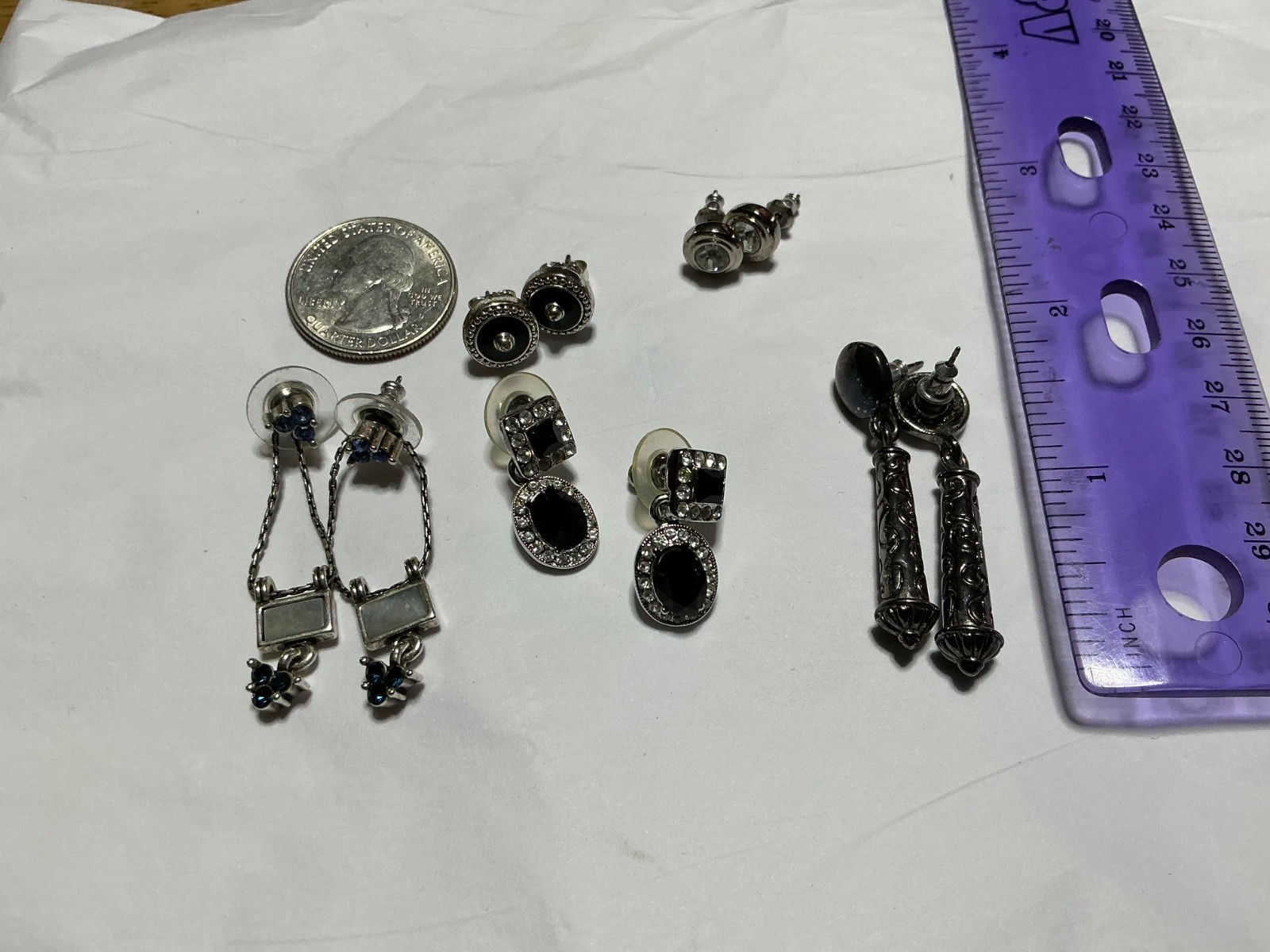 Vintage Silver Tone Drop Post Earring Lot, Napier Mother of Pearl/Abalone