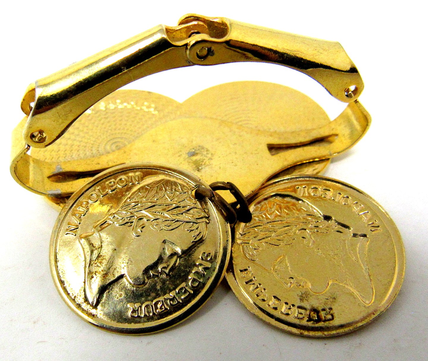 Scarf Clip Sarah Cov Faux Napoleon Coins Gold Tone Slide Coventry 1 1/2 inch WW