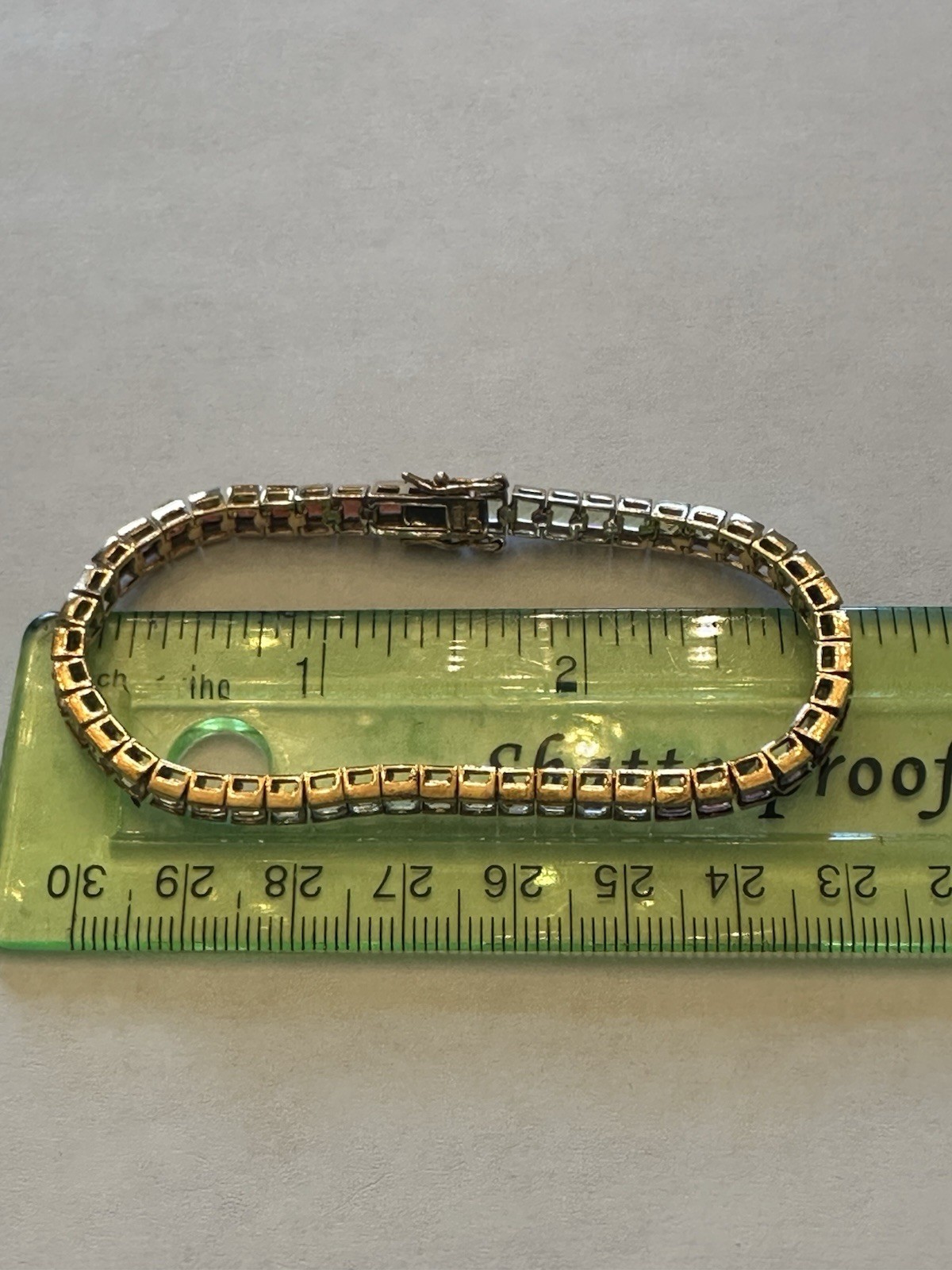 VTG Rainbow Tennis Bracelet Gold Toned Sterling 925/7.25” Long Multi-Colored