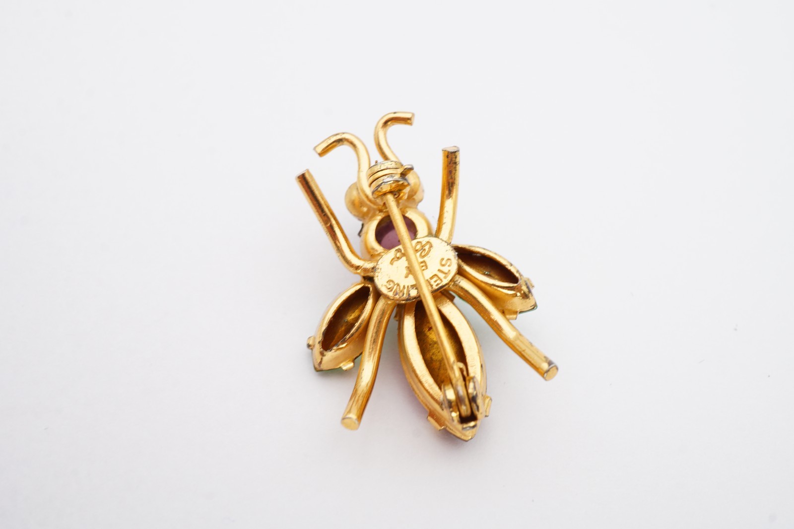 Vintage Coro Gold Plated Sterling Silver 925 Rhinestone Bug Brooch Pin A1