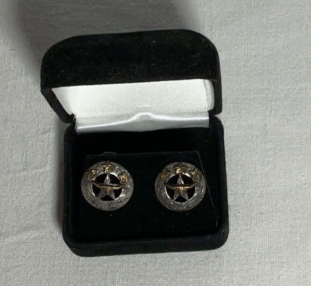 Cowperson Tack vintage longhorn earrings engraved scroll design brass accents