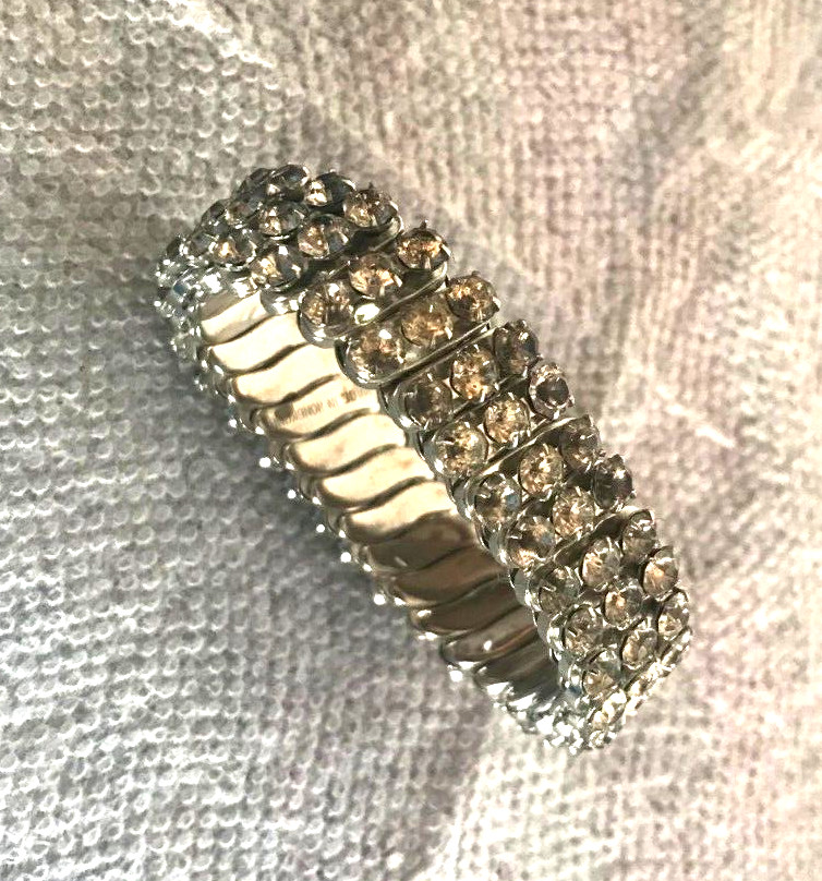 Vintage Costume 3 Rows Expandable Stretch Band Rhinestones 7”