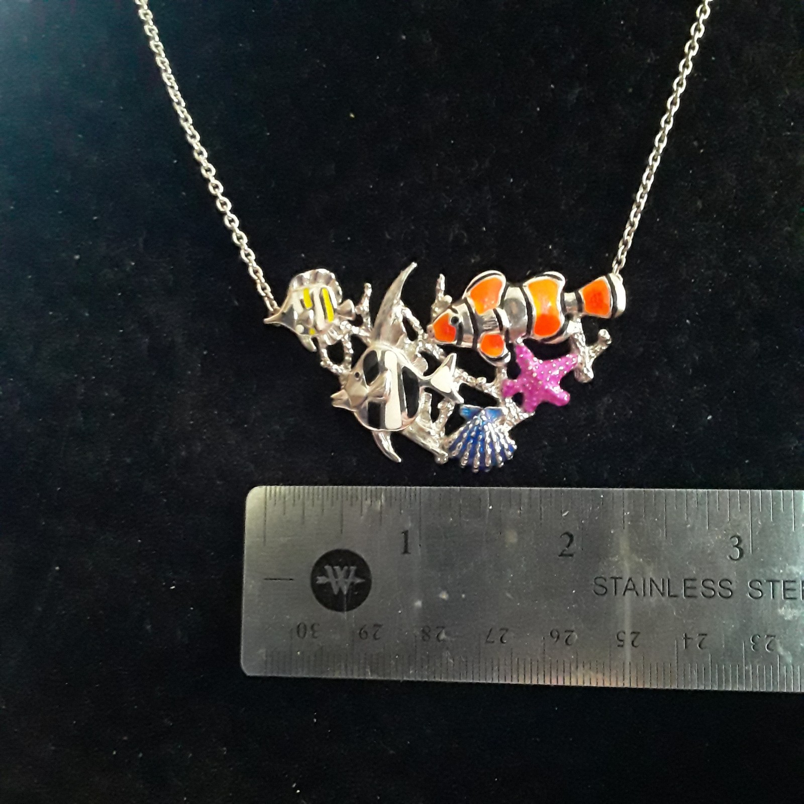 Kabana Sterling Silver 925 Enamel Tropical Fish Sea Life Necklace Multicolor 19″