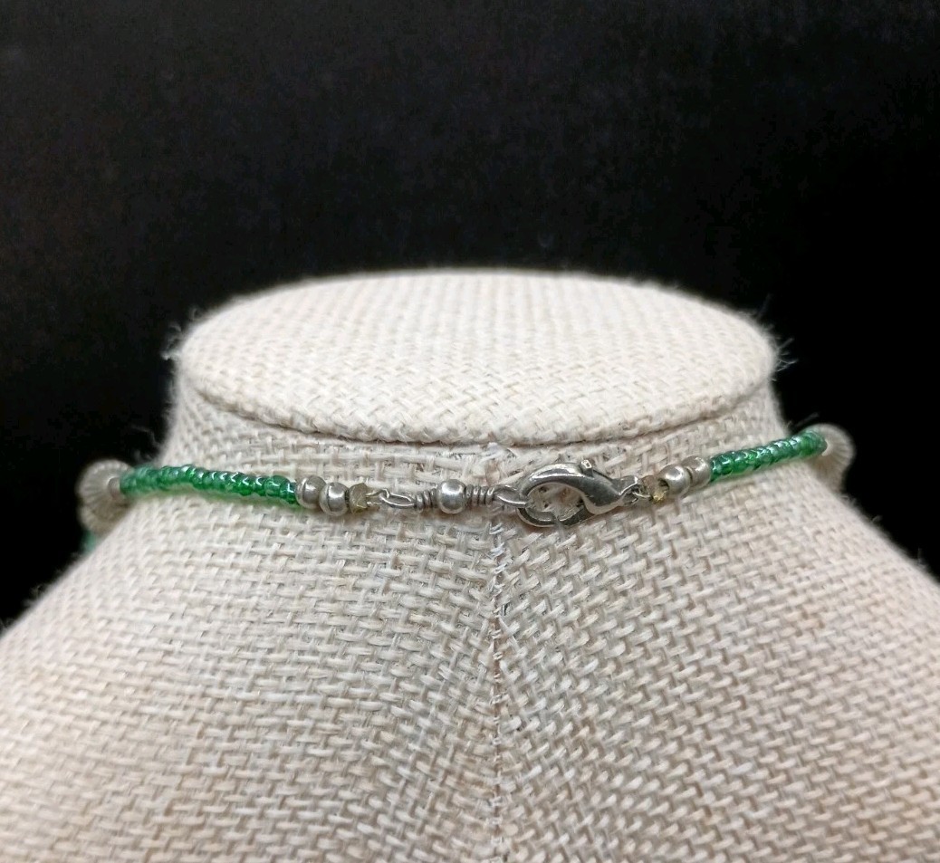 Vintage Green Malachite Beaded Necklace Southwestern Silver Tone Bicone Mexico