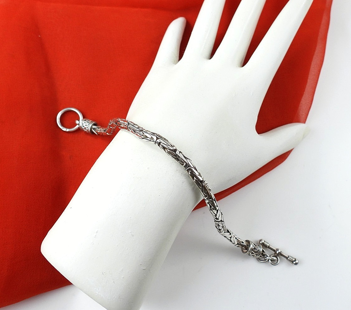Sterling Silver 925 Wheat Spiga Bracelet Toggle Clasp Engraved Bali Style 7.5