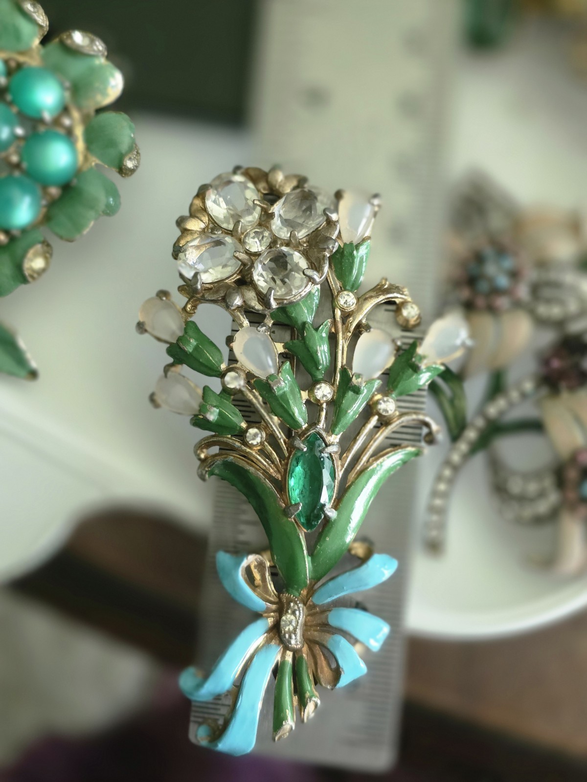 Deco Unique Floral Brooch Faux Moonstone