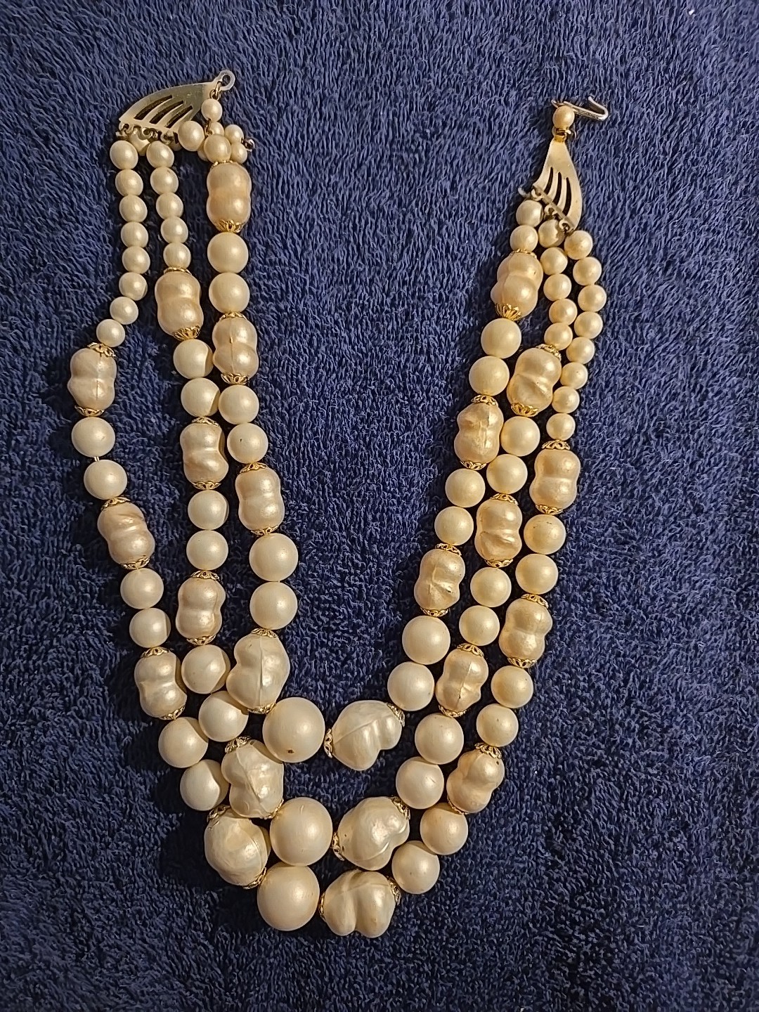 Vintage necklace popcorn Mixwd white beads 3 strands 13-15 inches