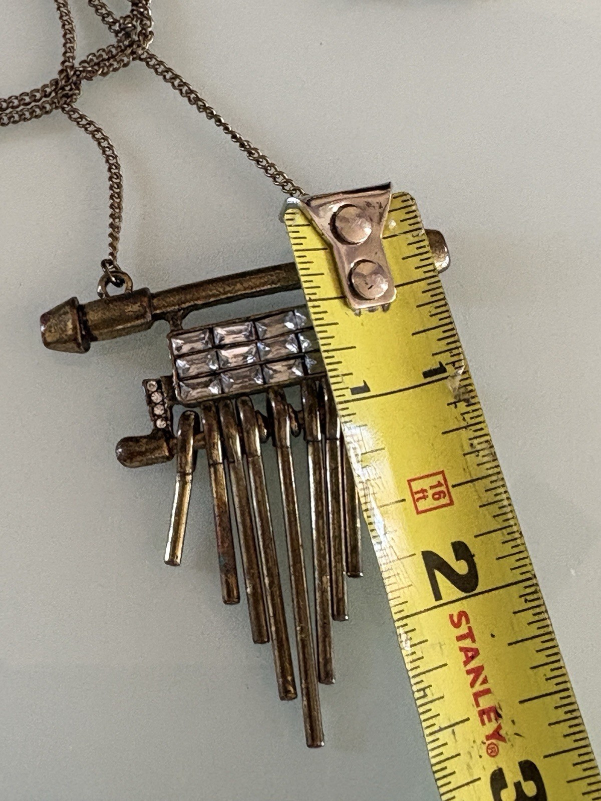 Vintage Plunder Rhinestone & Bronze Tone Necklace Dangle Bar Pendant RETIRED