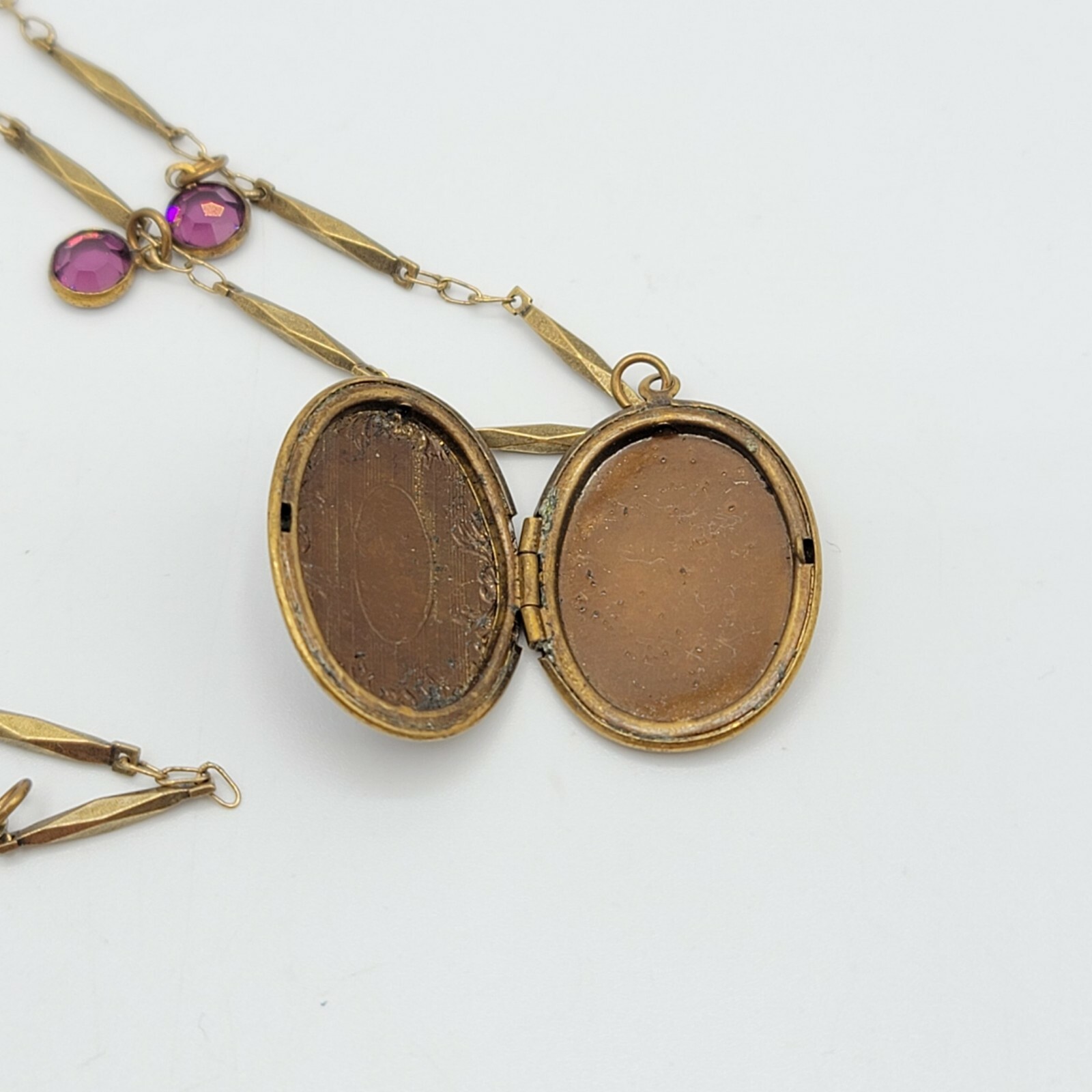 Vtg Glass Works Studio Necklace Locket Pendant Purple Glass Jewelry Beauty