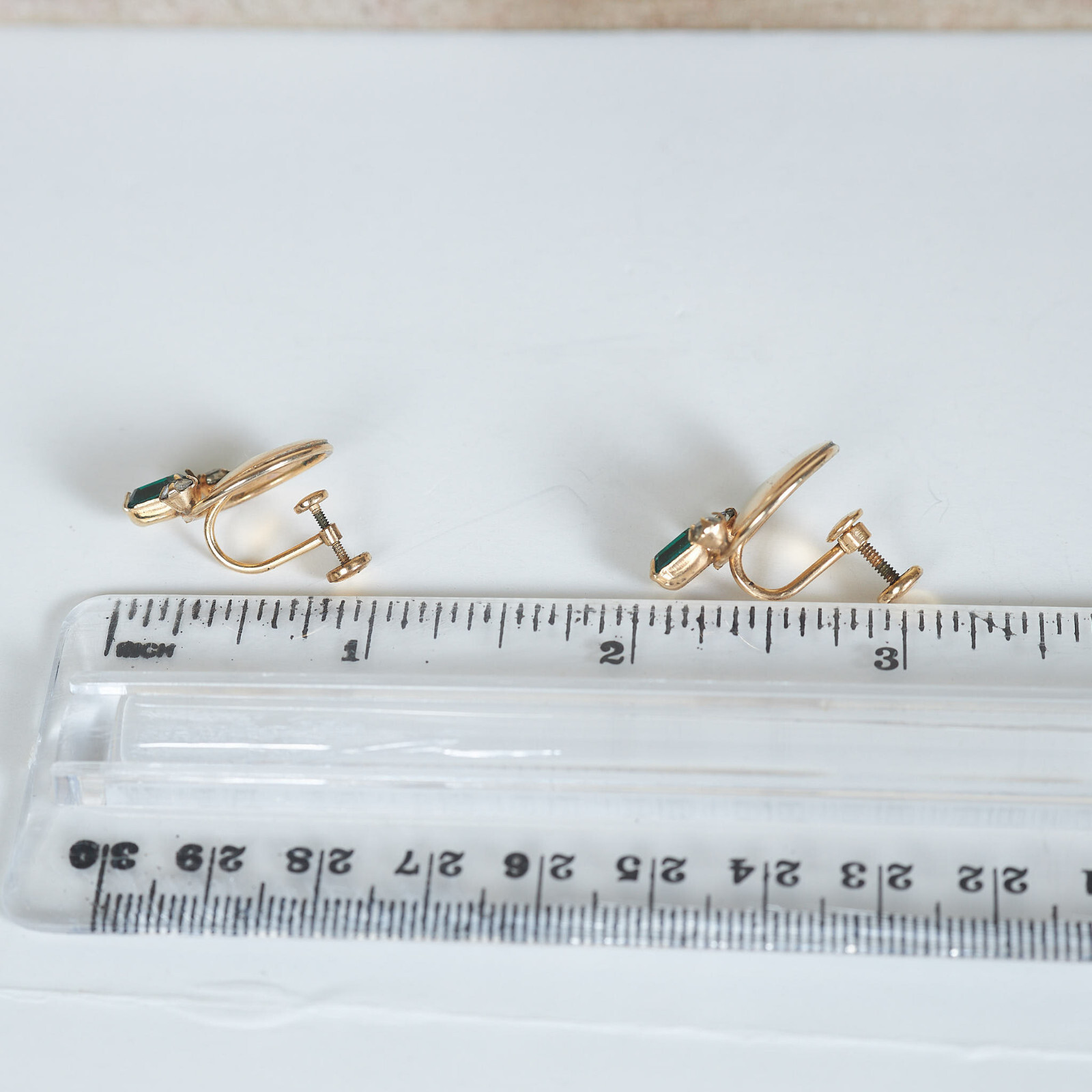 1940s/50s CARL MAYR CM 1/20 12K GF Green Clear Rhinestone Screw back Earrings