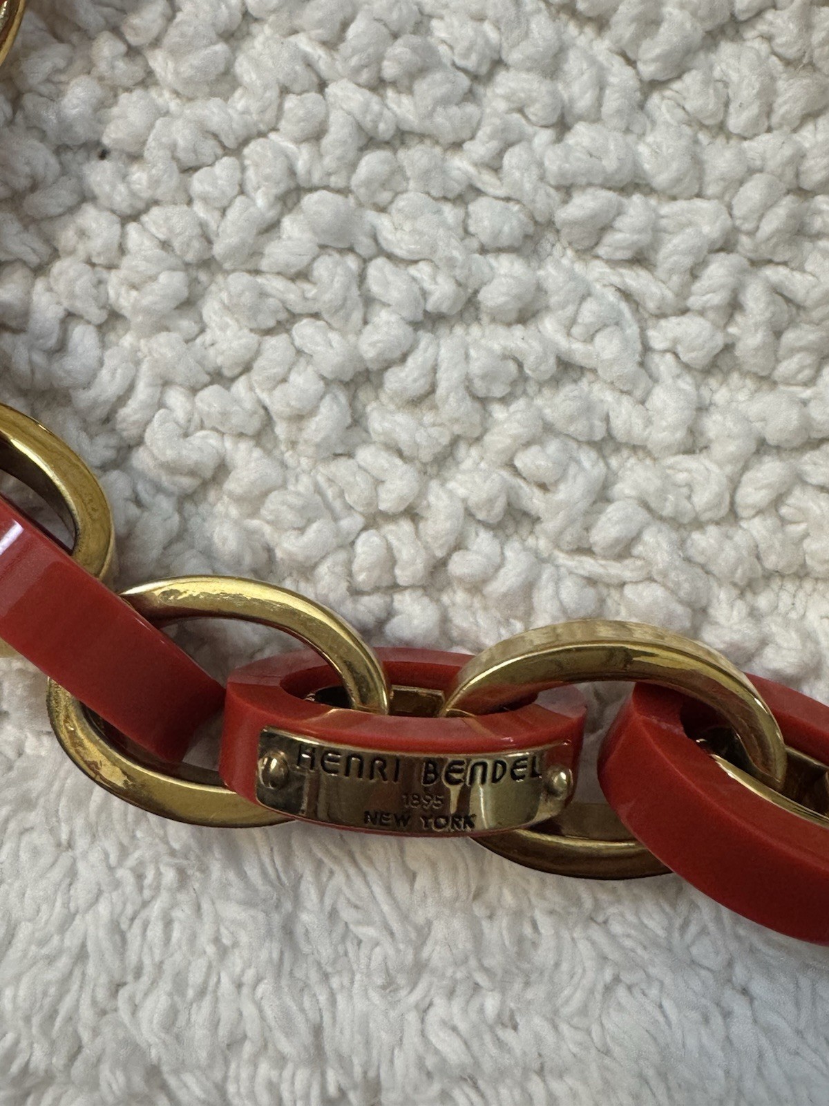 Vintage 1980″s Henri Bendel Chain Link Choker Necklace red lucite and gold plate