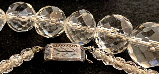 VTG Crystal Glass Faceted Graduated Bead 21″ Sterling/Blue Rhinestone Necklace