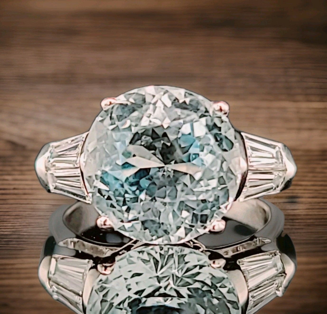 Vintage Platinum Engagement Ring 6.67ct. Natural Sky Blue Aquamarine Round Cut