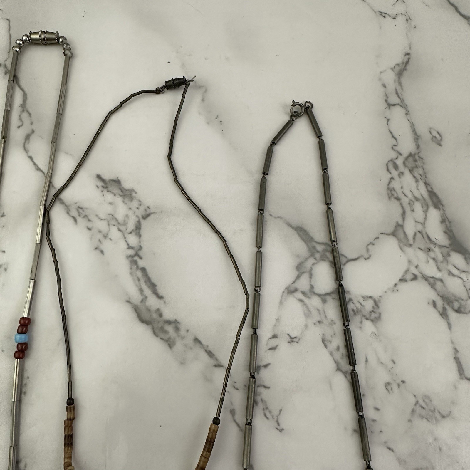 Vintage 90s Silver Tone Necklace Lot of 4 Western Boho Beaded Metal Whimsygoth