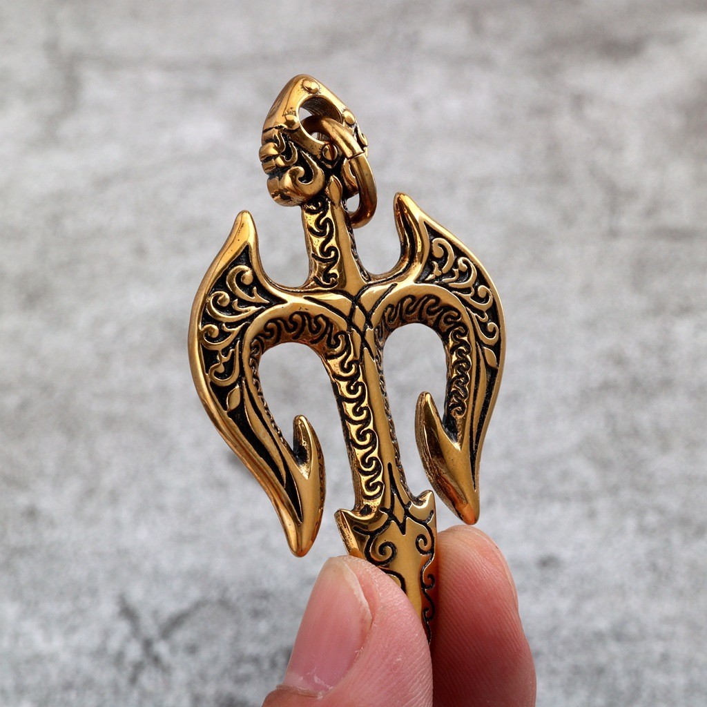 Stainless steel men’s trident pendant necklace