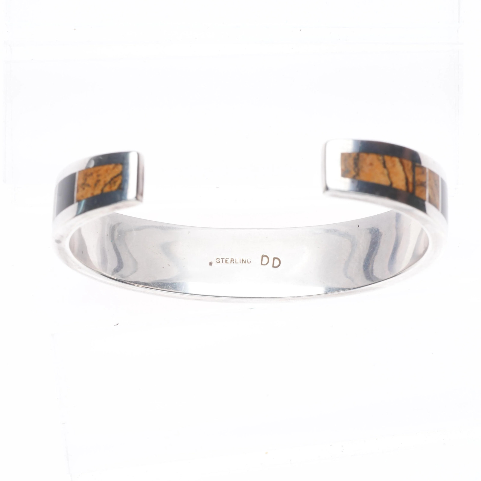 6.25″ Donald Douglas Navajo sterling silver black jade, tigers eye cuff bracelet
