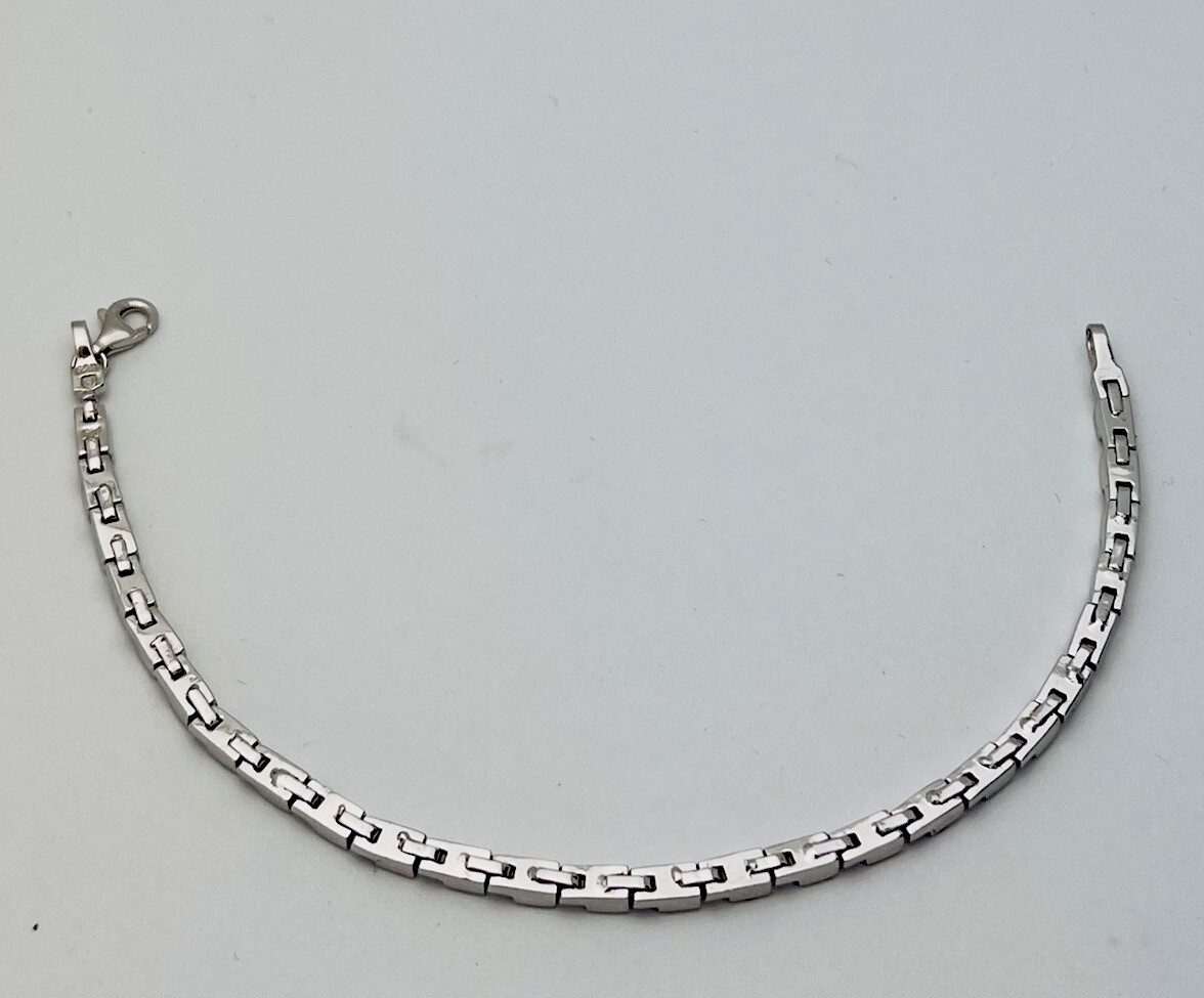 Lab Created Blue Opal 925 Sterling Silver Square Link Bracelet 7 1/2”