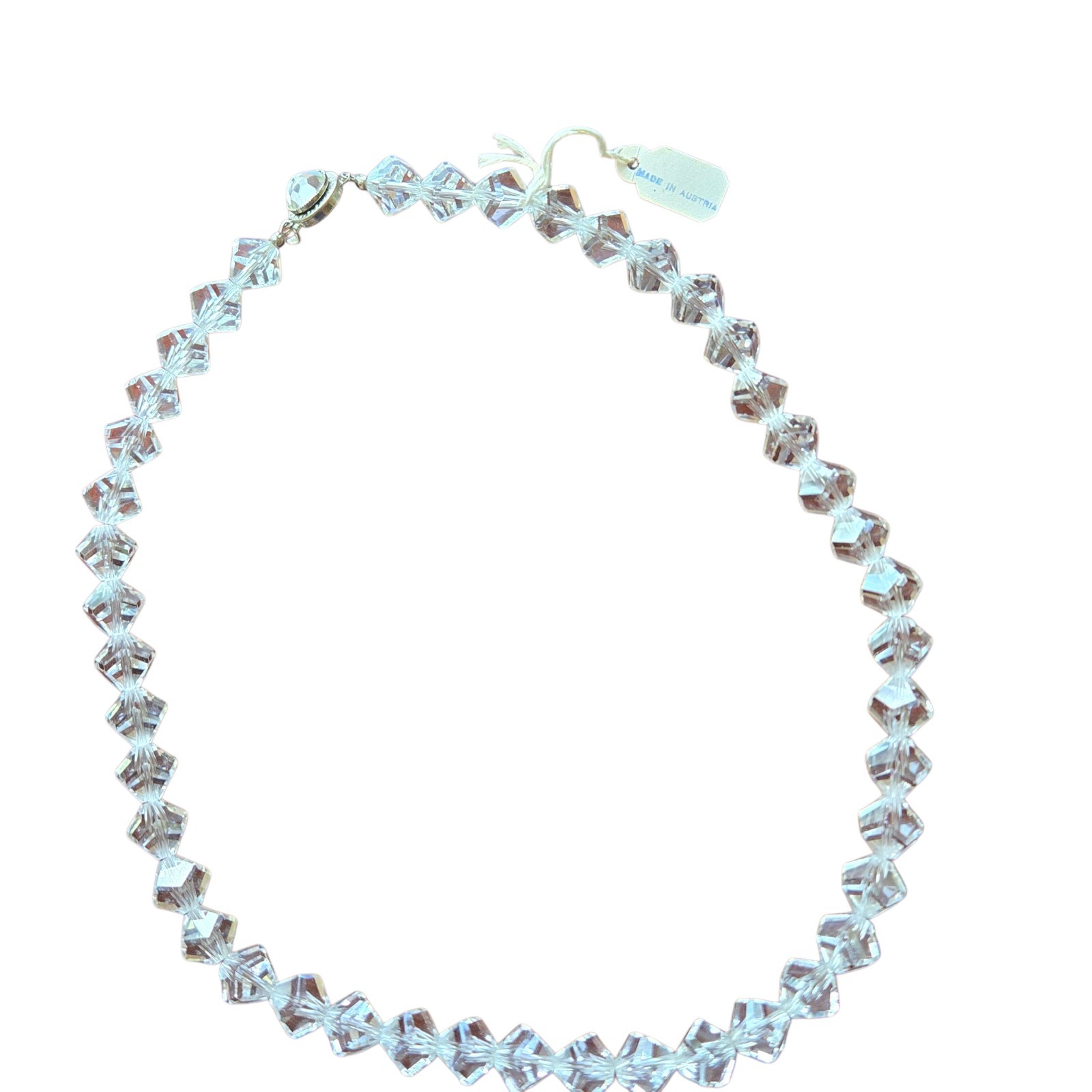 Vtg Austrian Crystal Glass Necklace Multi-faceted Bicone Beads Wedding Formal