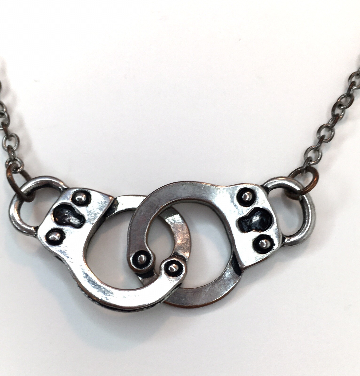 Police Handcuffs Pendant Necklace Silver Tone Alt Goth Punk Y2K Grunge