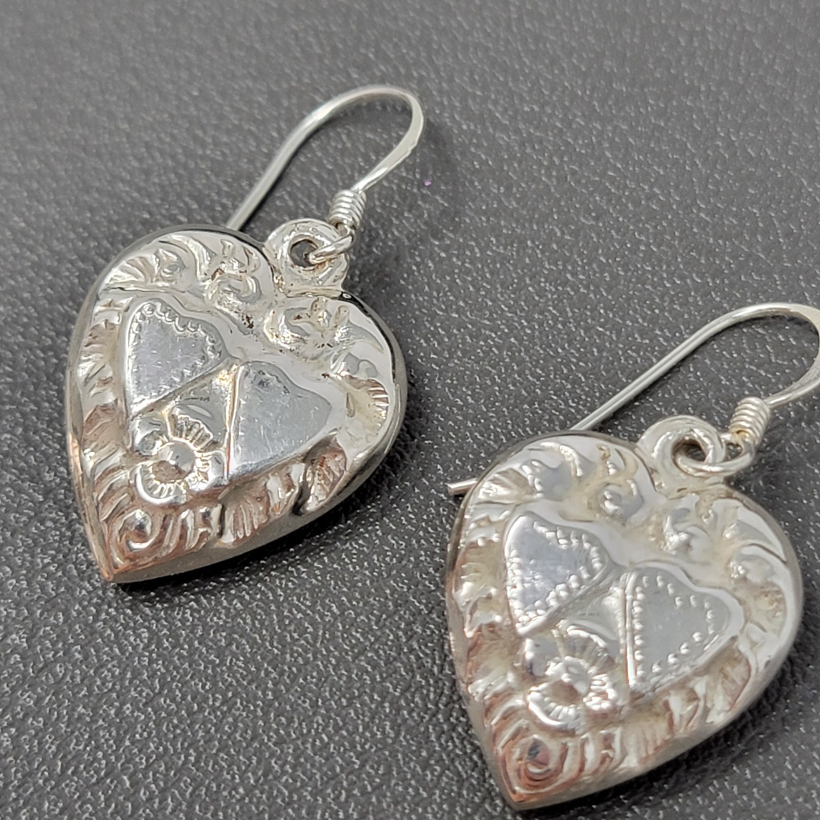 925 Sterling Silver Hearts & Flowers Dangle Drop Earrings