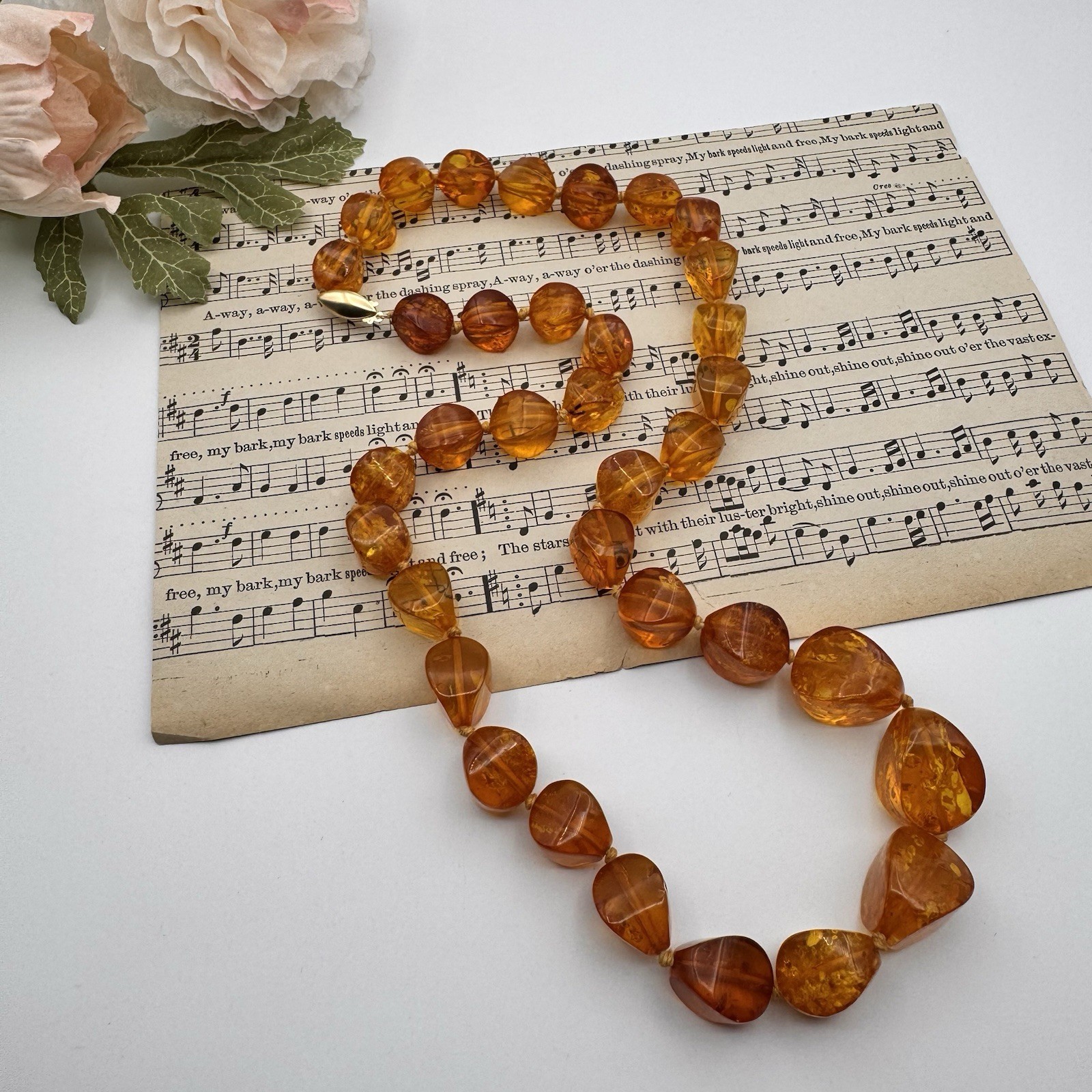 Authentic Honey Baltic Amber Necklace with 14k Solid Gold Clasp~25″
