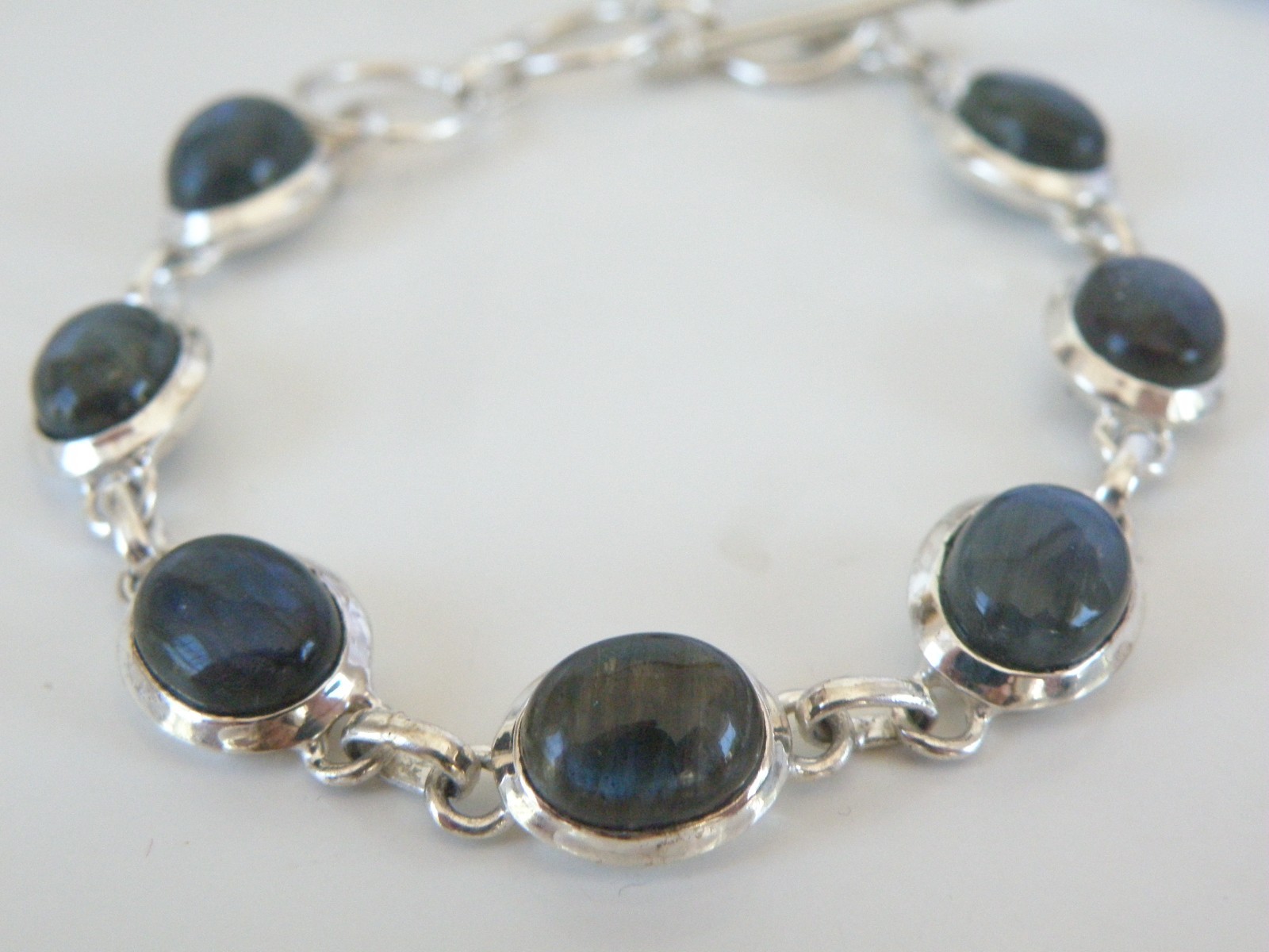 Vintage Sterling Silver 925 Labradorite Tennis Link Adjustable Station Bracelet
