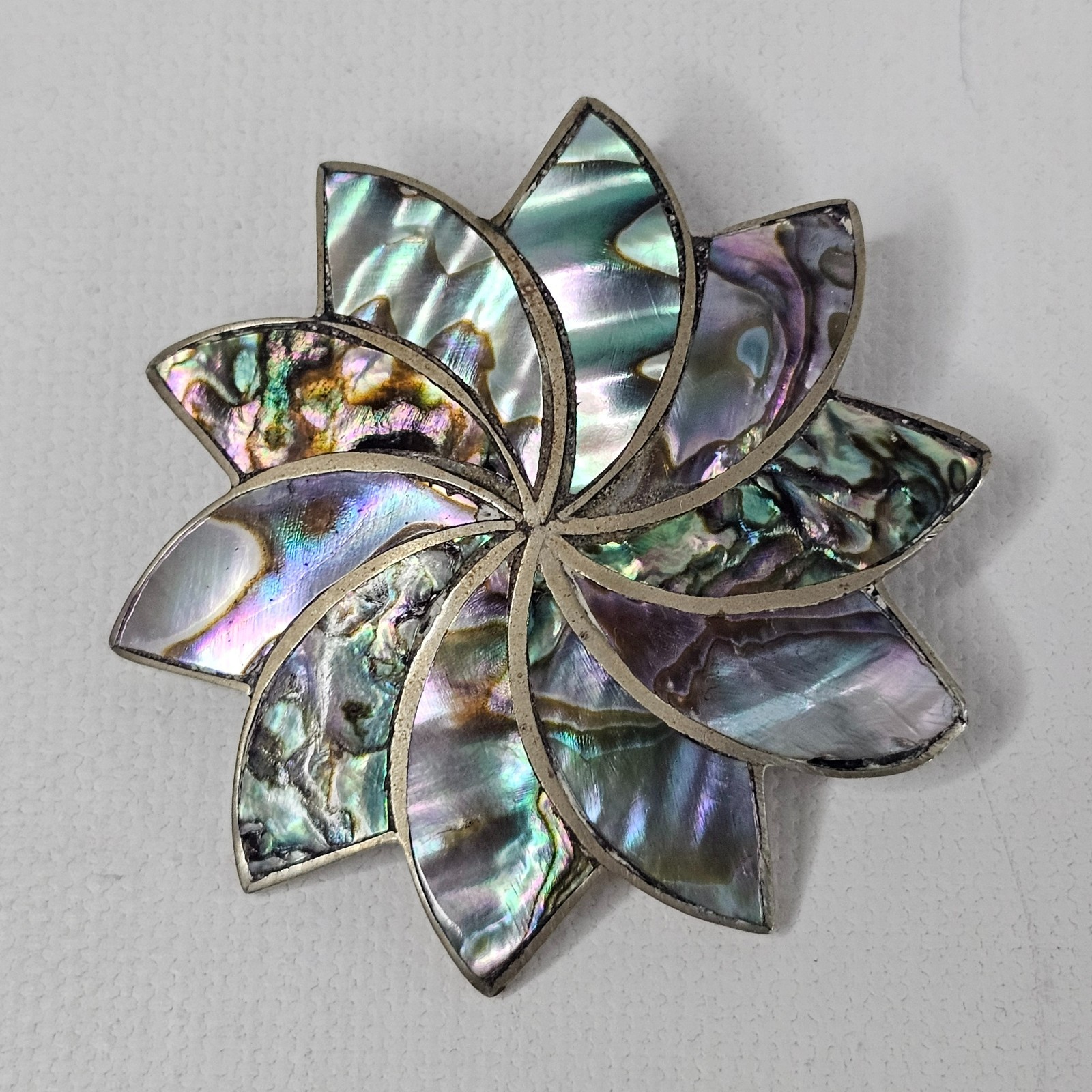 Taxco Mex 925 Sterling Pinwheel Brooch Flower Multicolor Jewelry Pendant Pin