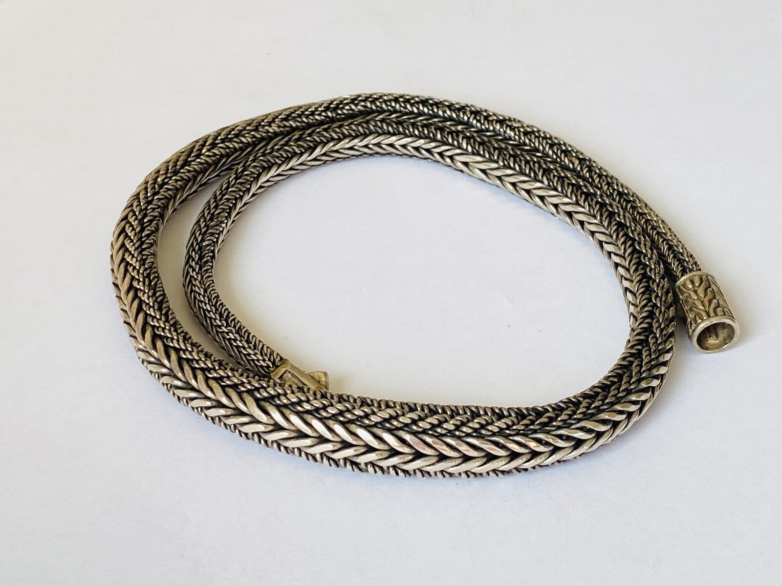 Vintage Bali 11MM Sterling Silver Wheat Foxtail Link Chain Necklace 98 GRAMS