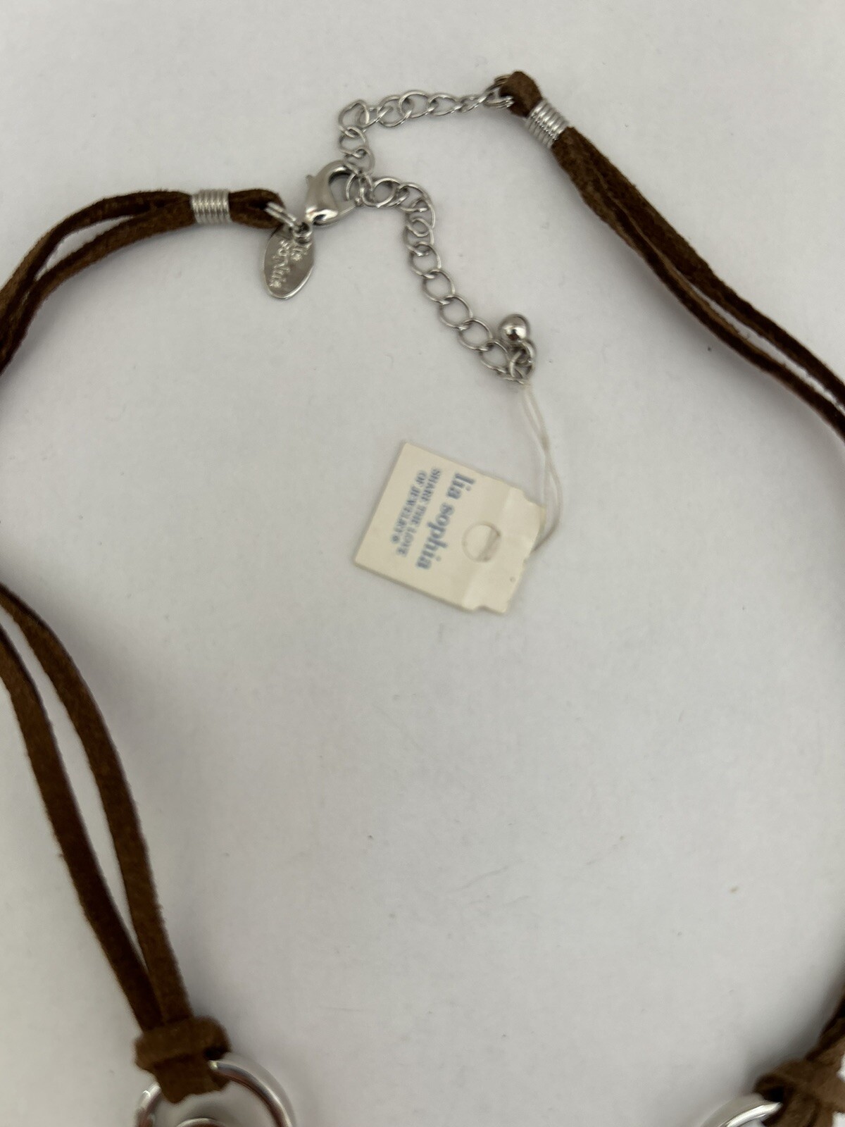 Signed Lia Sophia Necklace w/ Leather Cord Brown Yellow Multifaceted 15in” E14