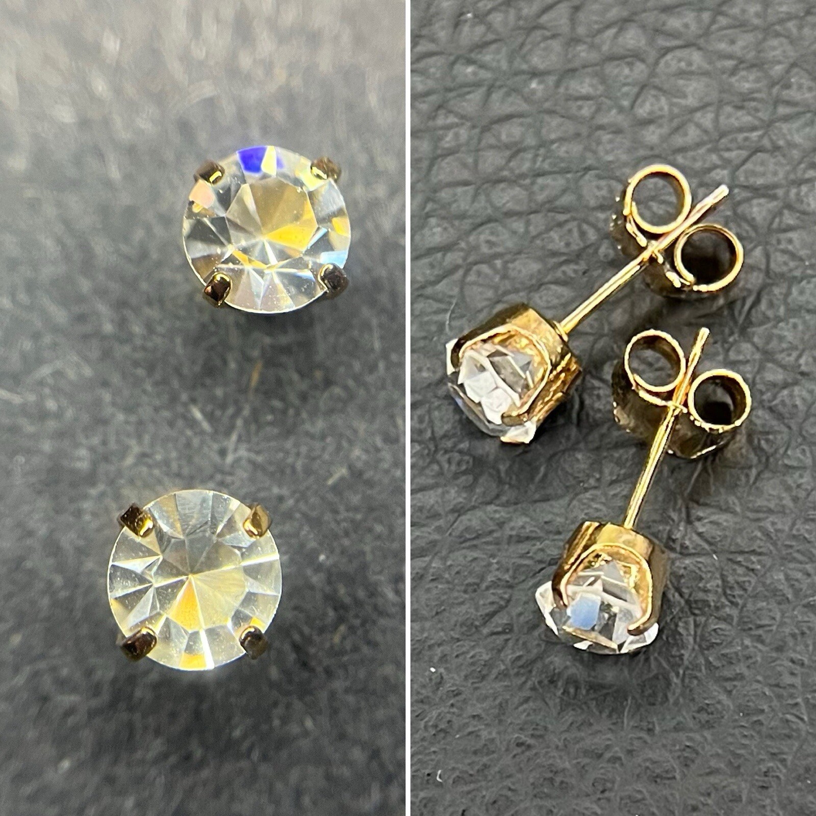 VTG Cubic Zirconia Stud Earrings 5.3mm Deadstock Gold Tone Pierced Post 1980-90s