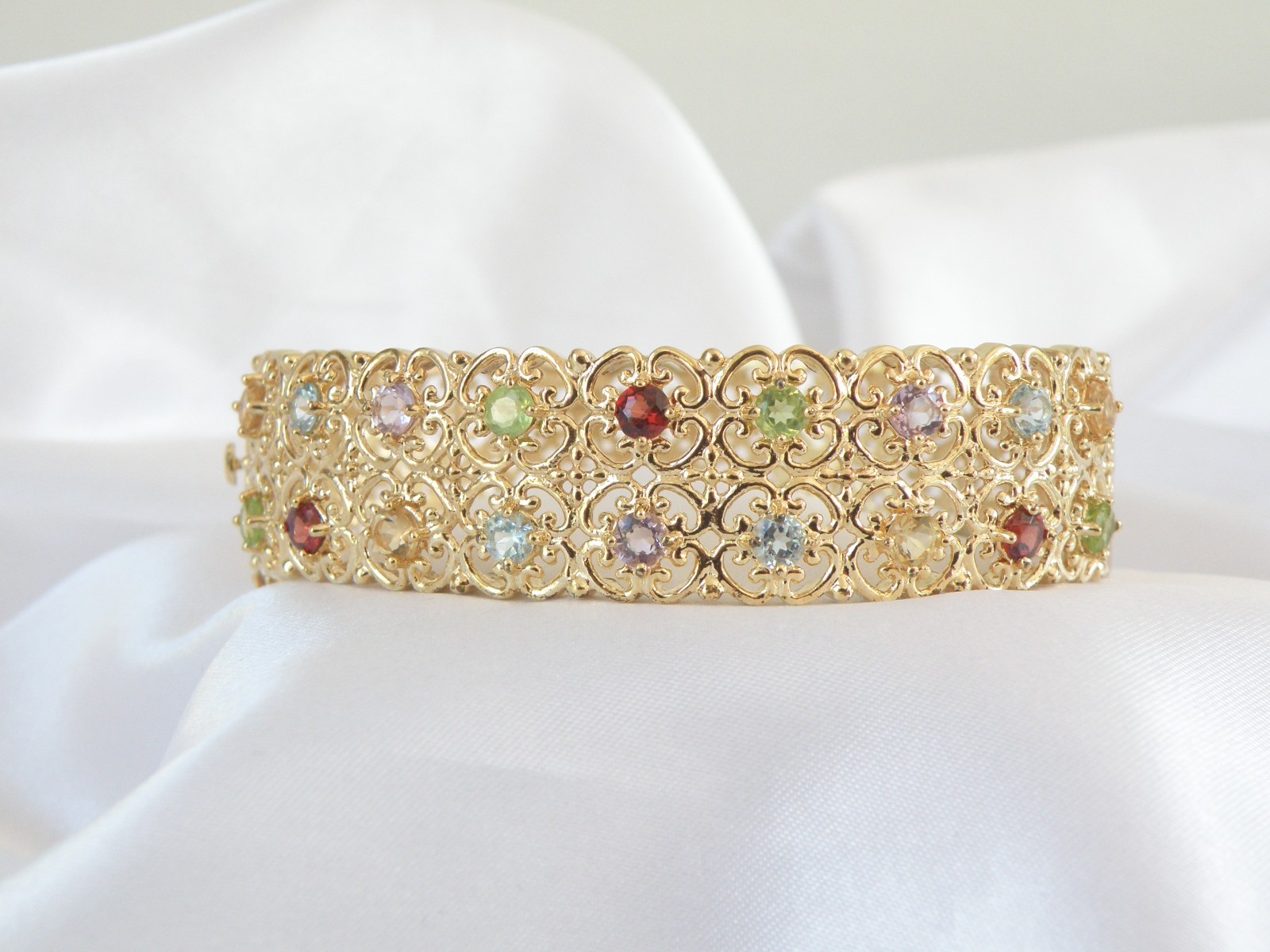 Sterling Silver 925 Gold on Natural Gemstone Statement Bracelet