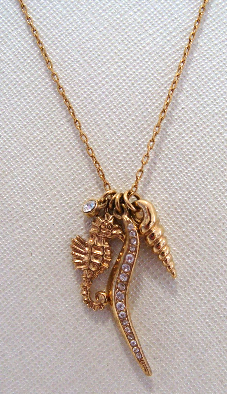 Stella & Dot Gold-Tone Necklace With Ocean Themed Charms Including Seahorse
