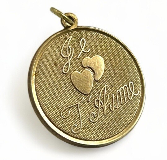 Vintage Charm French I Love You Necklace Pendant Brass Jewelry – Tarnished As Is