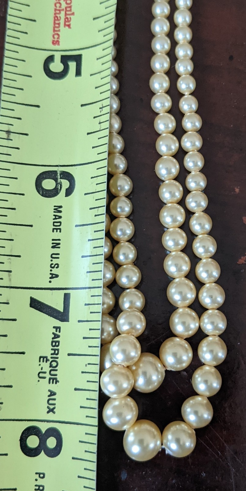 Vintage 1940’s Hand Knotted Faux Pearl Double Stand Necklace Bow Clasp 16.5″