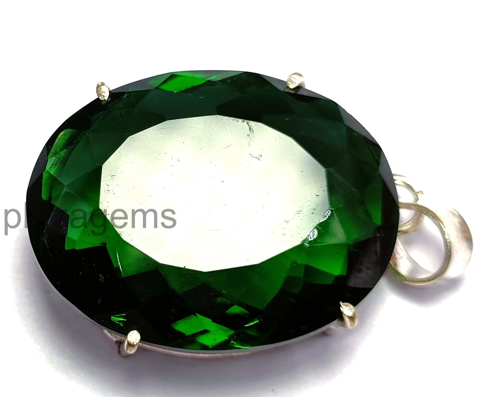 101.35 CT Natural Green Emerald Pendant Oval Gems 925 Sterling Silvet Chain 5ARU