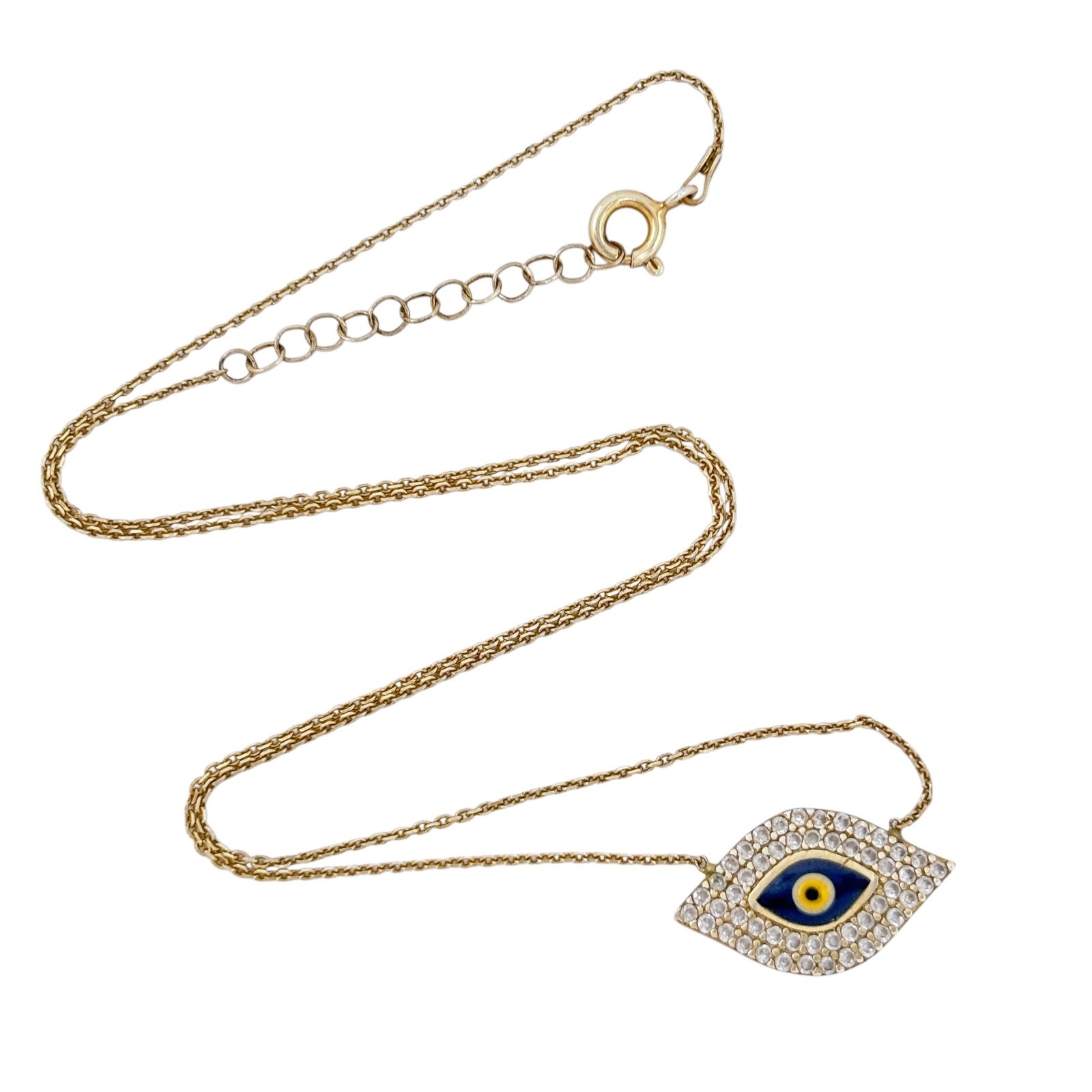 Vintage Gold-Tone Sterling Silver 925 Evil Eye Crystal Necklace 17″-18″